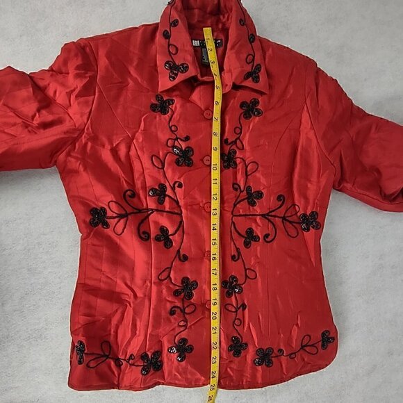 Carole Little Red 100% Lined, Padded, Sequins, Embroidered, Silk Jacket, Size S - Picture 14 of 15